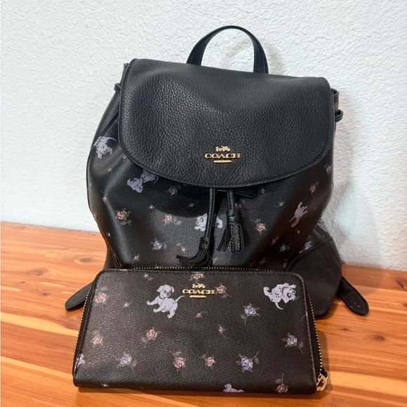 Coach Black Backpack and Wallet with Floral and Character Design - Picture 1 of 4
